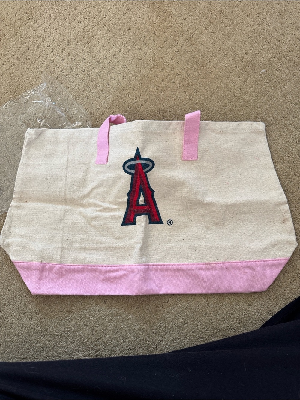 Angels Cream Canvas Tote with Pink Trim